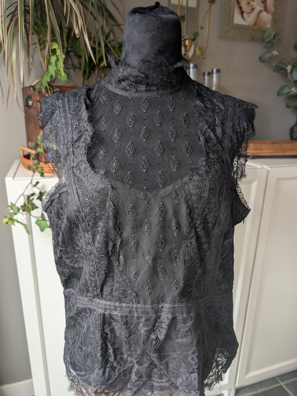H&M Black Lace High Neck Sheer Top
